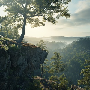 Overlooking the entire forest from the cliff, morning sunlight, the forest mist rising, cinematic scene,8k, realistic, cinematic,hollywood-style,natural light ar 16:9 v 6.0