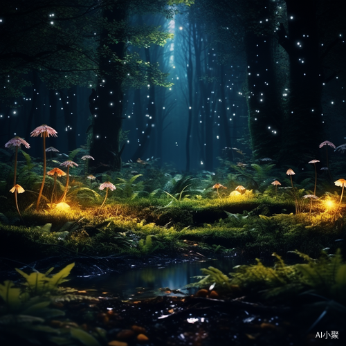 Twinkling Fireflies in the Primeval Forest at Night