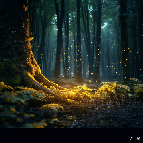 Twinkling Fireflies in the Primeval Forest at Night