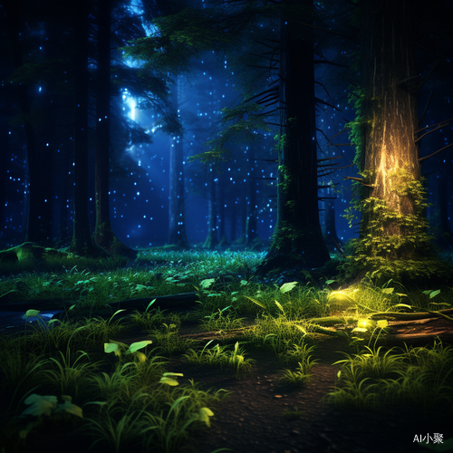 Twinkling Fireflies in the Primeval Forest at Night