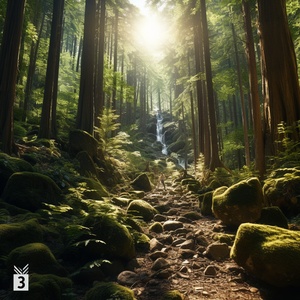 crossing the primeval forest scene, midday sunlight, Sunlight streaming through the forest, the enigmatic atmosphere of the primeval forest,cinematic scene,8k, realistic, cinematic,hollywood-style,natural light ar 16:9 v 6.0