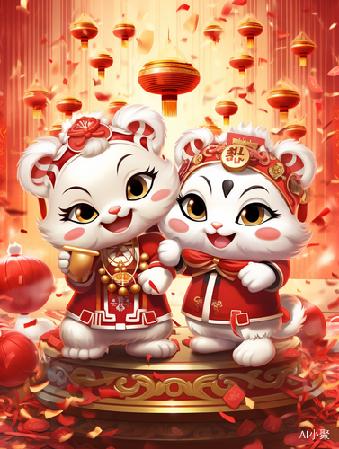 Playful Black and White Cats in Chinese Lion Dance