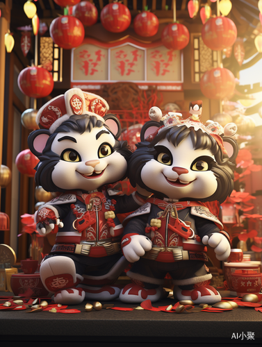 Playful Black and White Cats in Chinese Lion Dance