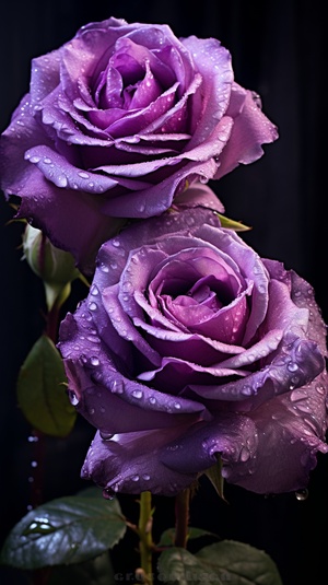 Three Purple Roses with Drops: A Stunning Nature Shot