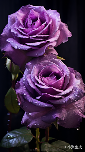 Three Purple Roses with Drops: A Stunning Nature Shot