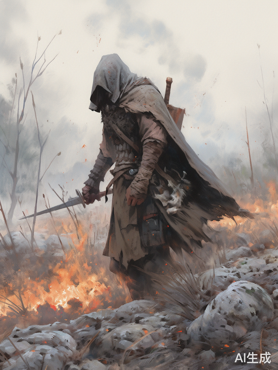 手持刀的战场男人