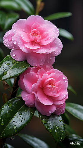 雨后粉色山茶花花海美景