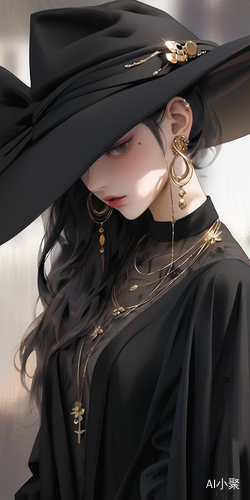 Female Costume with Long Hat and Detailed Accessories