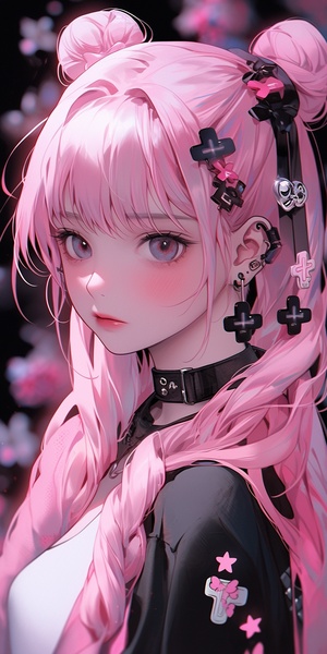 wallpaper new cd anime anime shoujo character wallpaper, in the style of fang lijun, light black and pink, anatoly metlan, cartoon realism, cottagepunk, rtx on, daz3d ar 9:16 niji 5