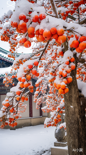 柿子树下的江南小镇白雪摄影