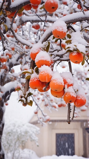 柿子树下的江南小镇白雪摄影