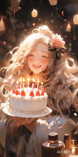 Asian Girl Celebrating Birthday with Stunning Cake