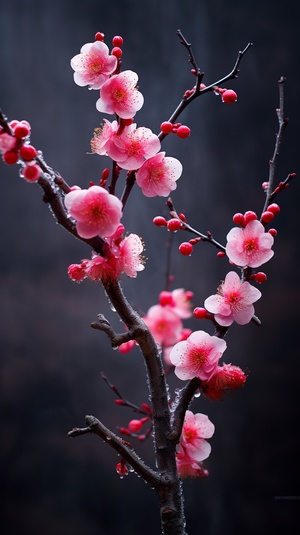 冬风还暖红梅绽，春雨微寒绿柳舒。