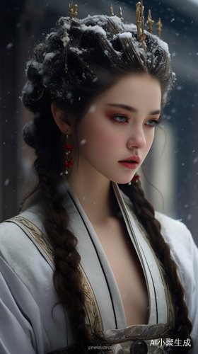 古代公主在下雪中忧伤