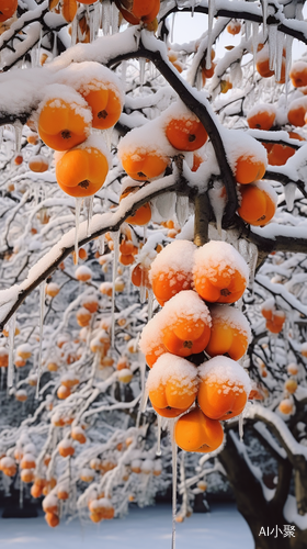 柿子树下的江南雪花摄影