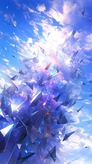 "sky made of glass with vibrant splashes of blue and purple, highly detailed, high definition ar 9:16 "