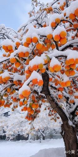 柿子树下的江南雪花摄影