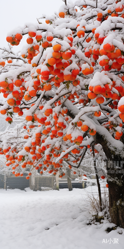 柿子树下的江南雪花摄影