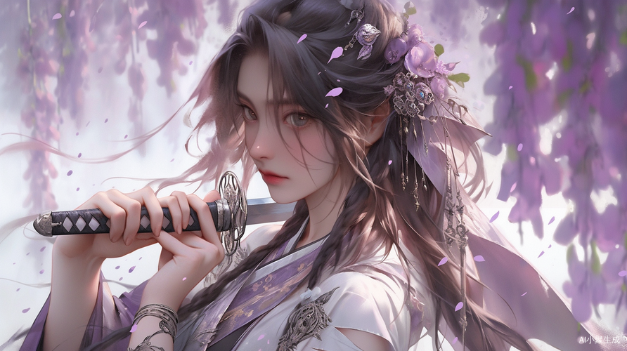 修仙女子：紫发道服仙剑美丽4k
