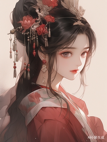 中国风古典美女头饰与彩墨汉服