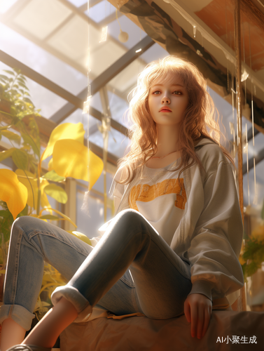 阳光下的欧美风格针织女孩