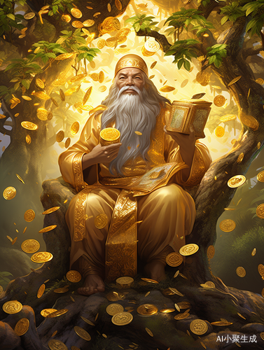 摇钱树下的财神爷与欢快小精灵共享无尽财富