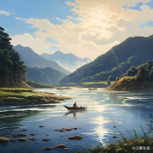 高山白雪，半太阳，溪江渔人，平沙落雁