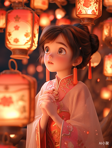 Gorgeous Tang Dynasty-style Girl with Cute Lantern