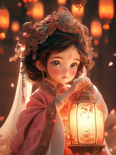 Gorgeous Tang Dynasty-style Girl with Cute Lantern