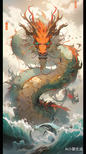 正面青龙在海里，中国风