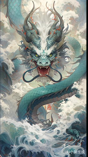 正面青龙在海里，中国风