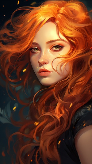 Gorgeous Woman with Fiery Hair: Stunning Digital Painting