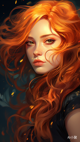 Gorgeous Woman with Fiery Hair: Stunning Digital Painting