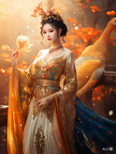 Golden Peacock: A Dreamlike Antique Woman with a Peacock Egg