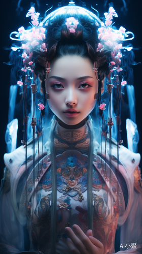 Chinese Young Girl with a 3D Three-dimensional Face and Cyberpunk Style