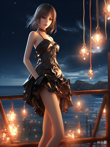 Exquisite Anime Style Full-Body Shot by the Beautiful Seaside