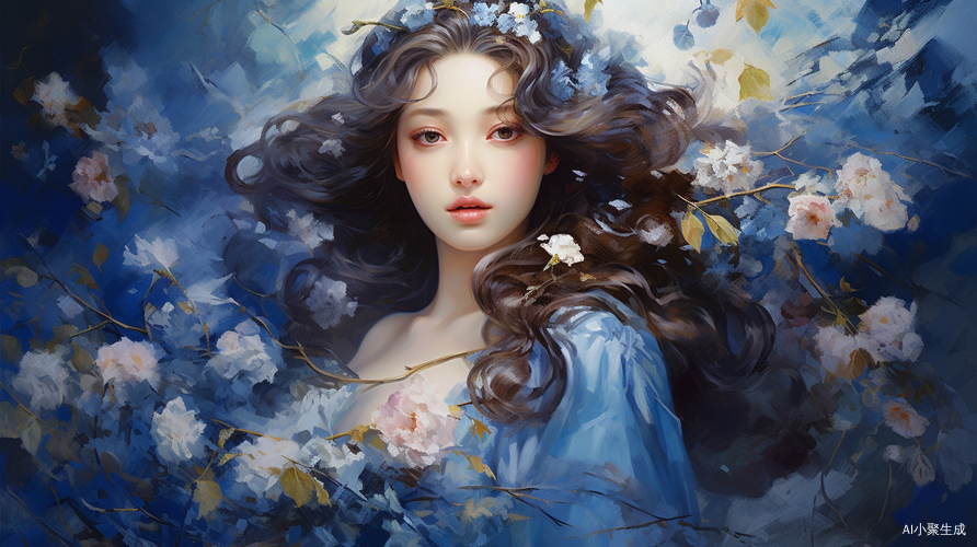 宝蓝色复古喷溅油画彩绘