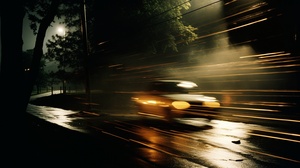 8K Car Driving at Night with Angelic Photograph Style