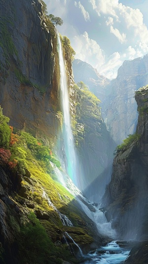 Gorgeous 8k Cliff & Waterfall with Volumetric Light