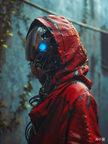 Post-apocalyptic Red Hooded Girl and Alien Robot: A Detailed and Aesthetic Masterpiece