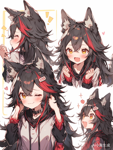 红色狼尾发的少年在黑色衬衫下展现大师作品