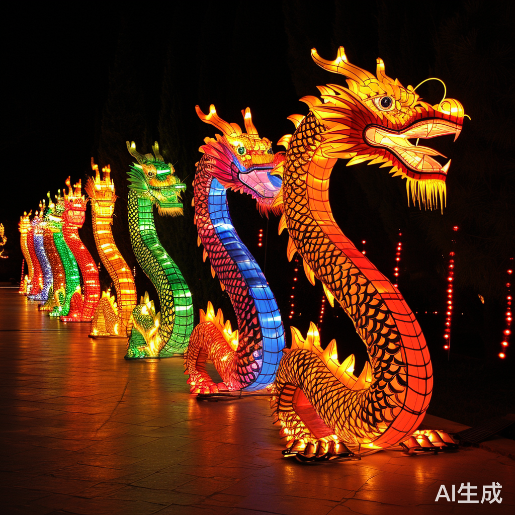 龙年大吉，灯火辉煌，彩虹般祥瑞降临