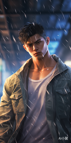 Chinese Male Model in Open Jacket and Muscular Build