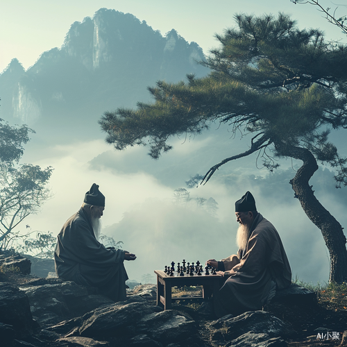 唐代晨曦下两位老人棋局