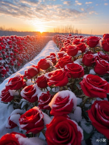 Red Roses Sparkling in the Snow Sea