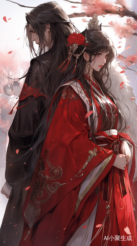 中国古风大婚男女二人红色古代喜服画面