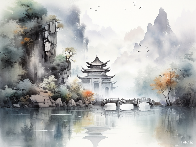 中国风山水水墨画