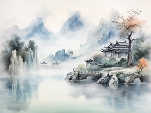 中国风山水水墨画