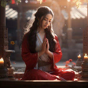 Hyper-realistic Chinese Character Praying Outdoors in Unreal Engine 5