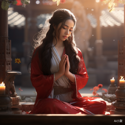 Hyper-realistic Chinese Character Praying Outdoors in Unreal Engine 5